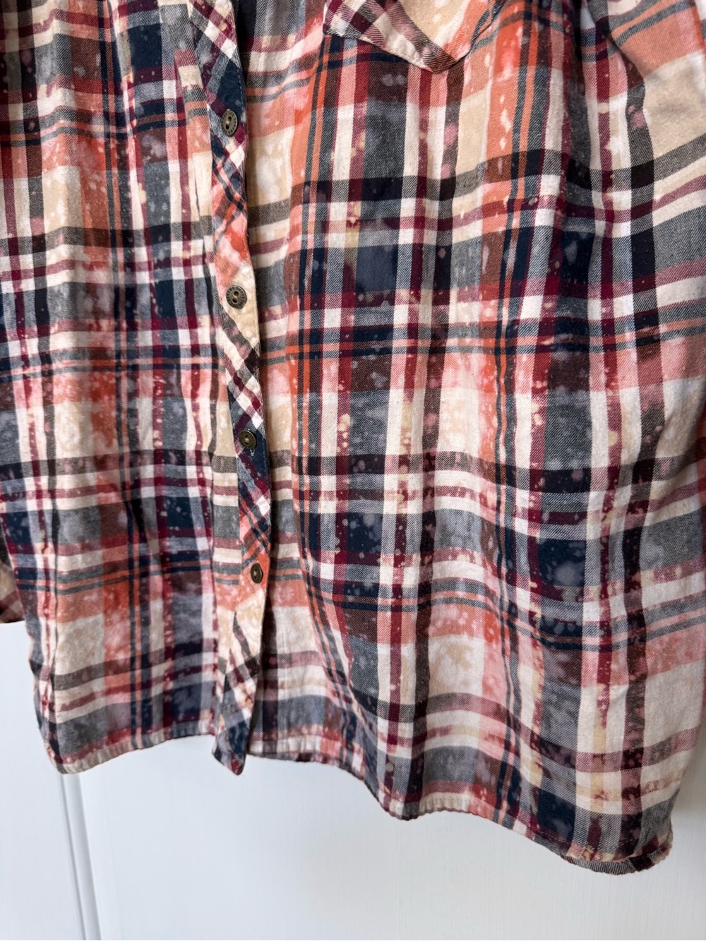 Hand Crafted Bleached Plaid Button-Down With Back Graphic - Picture 6 of 7